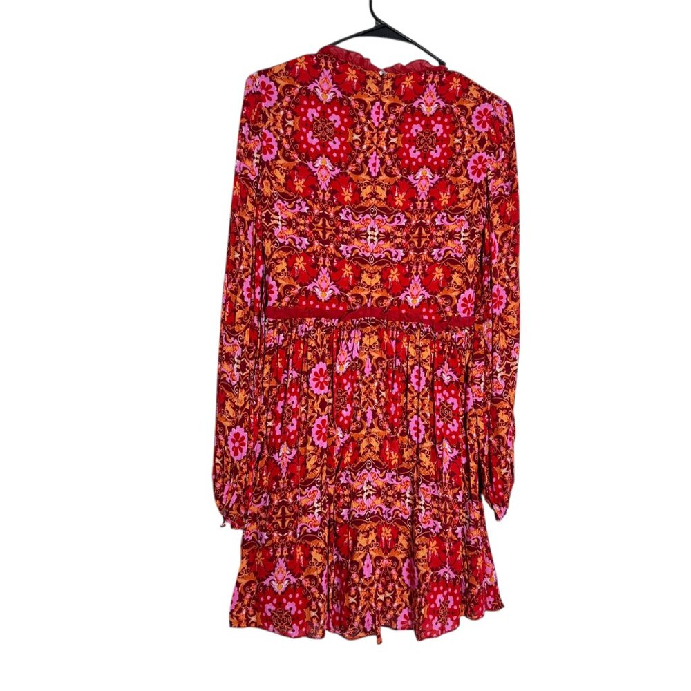 AMUR Codi Floral Long‎ Sleeve Minidress In Rosewood Kaleidoscope Paisley - Picture 8 of 12